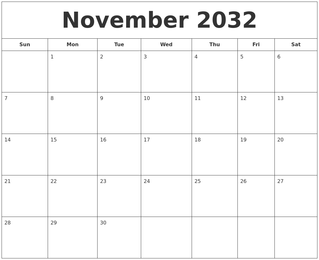 November 2032 Printable Calendar