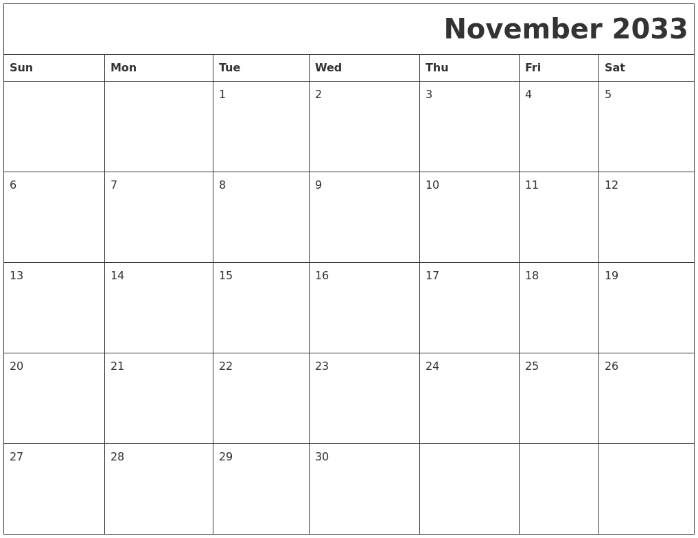 November 2033 Download Calendar