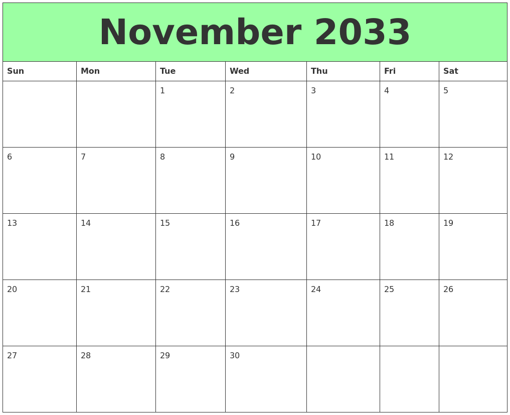 November 2033 Printable Calendars