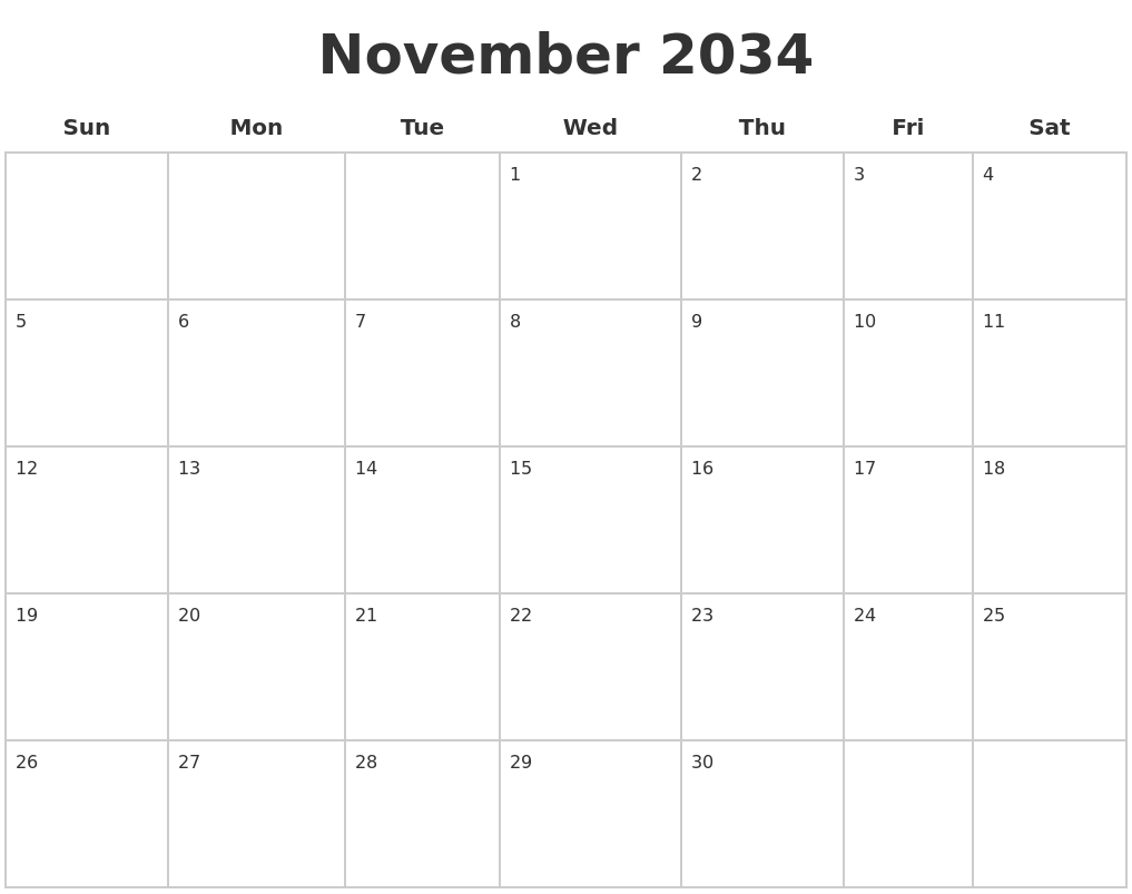 November 2034 Blank Calendar Pages
