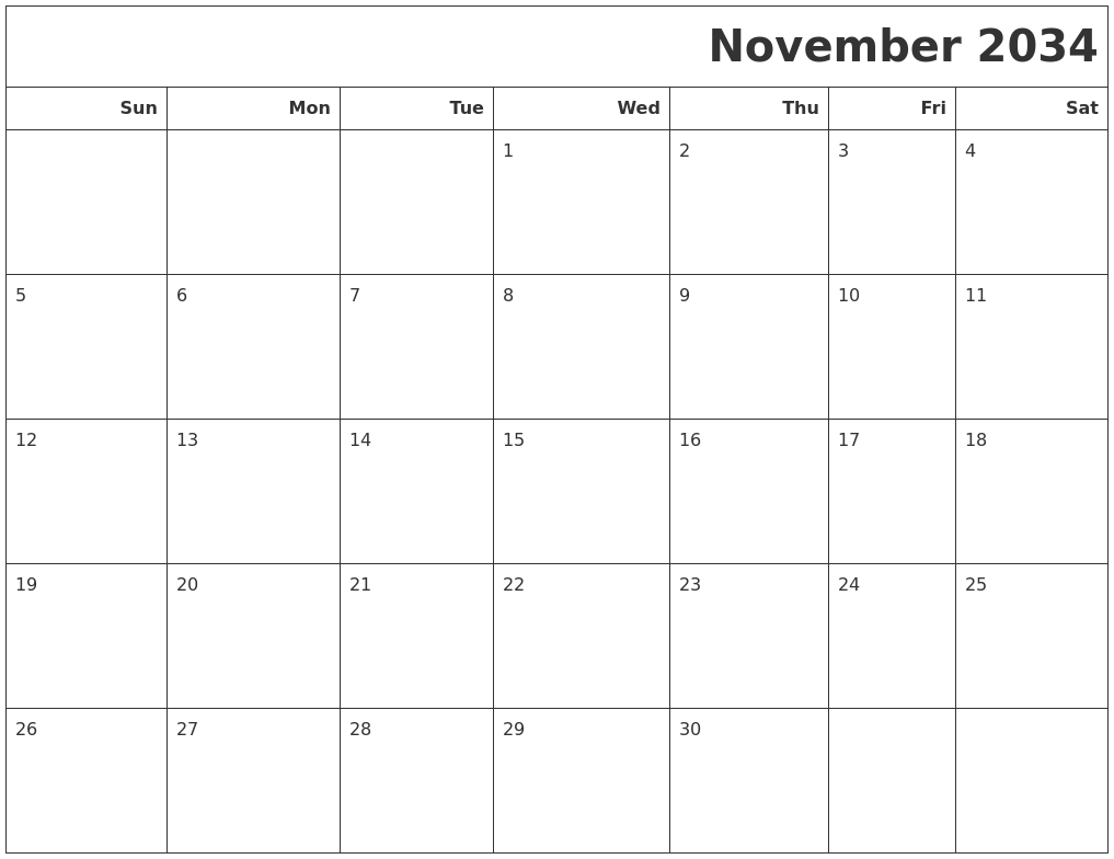 November 2034 Calendars To Print