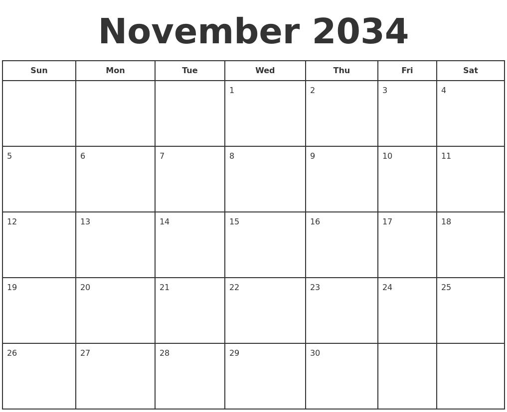 November 2034 Print A Calendar