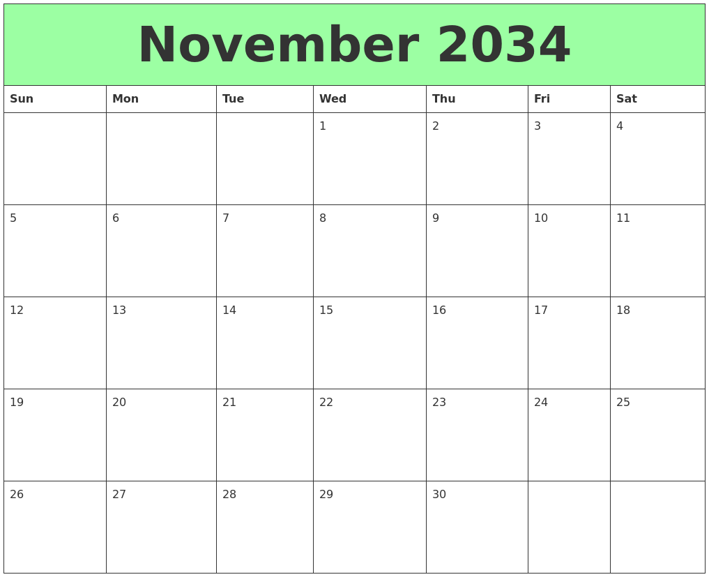 November 2034 Printable Calendars