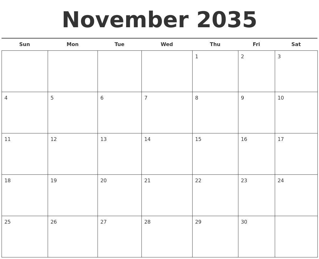 November 2035 Free Calendar Template