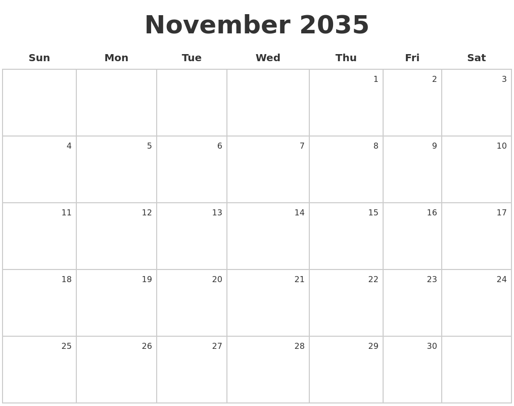 November 2035 Make A Calendar