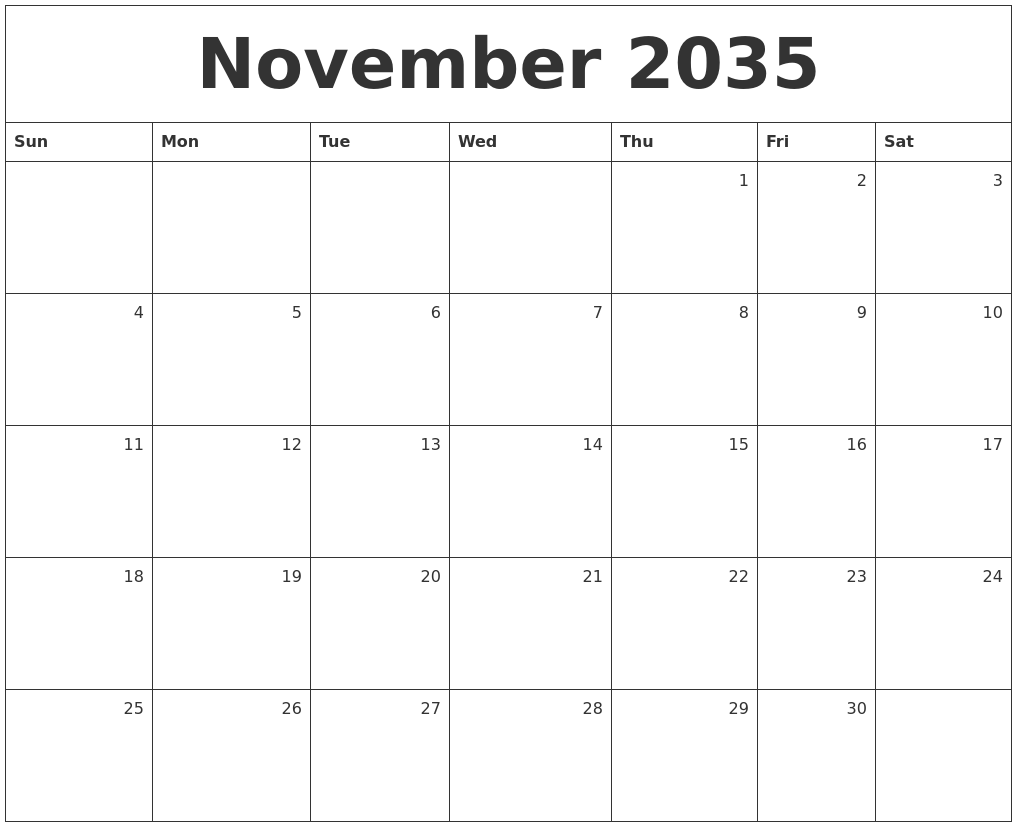 November 2035 Monthly Calendar