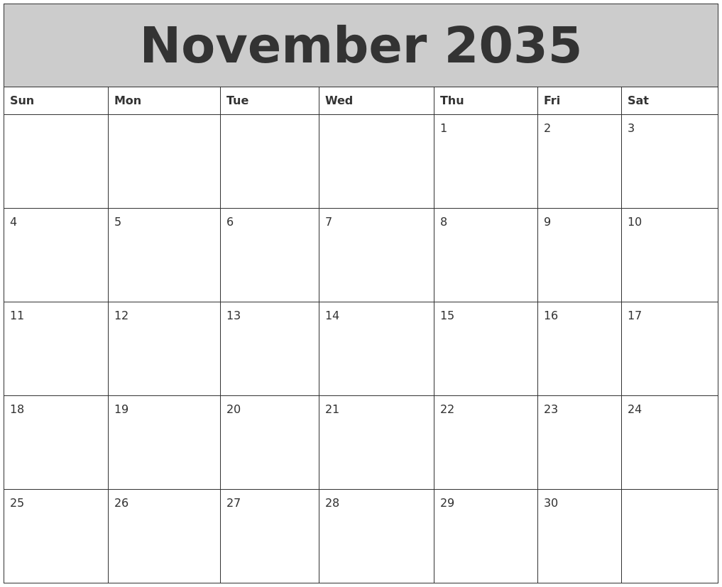 November 2035 My Calendar