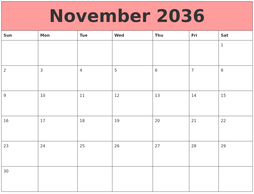 November 2036 Calendars That Work
