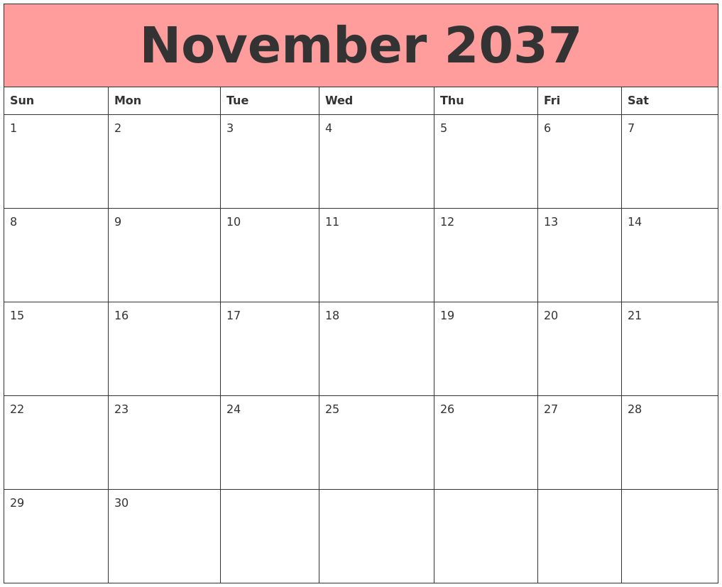November 2037 Calendars That Work