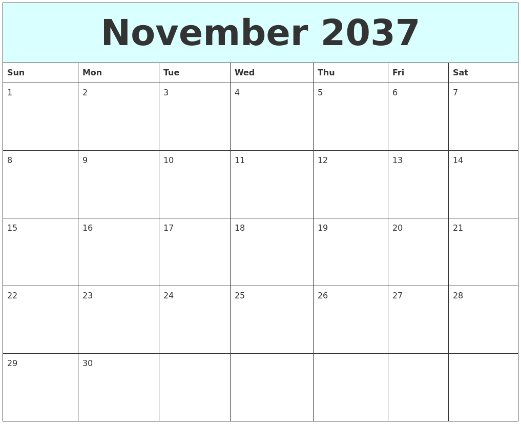 November 2037 Free Calendar