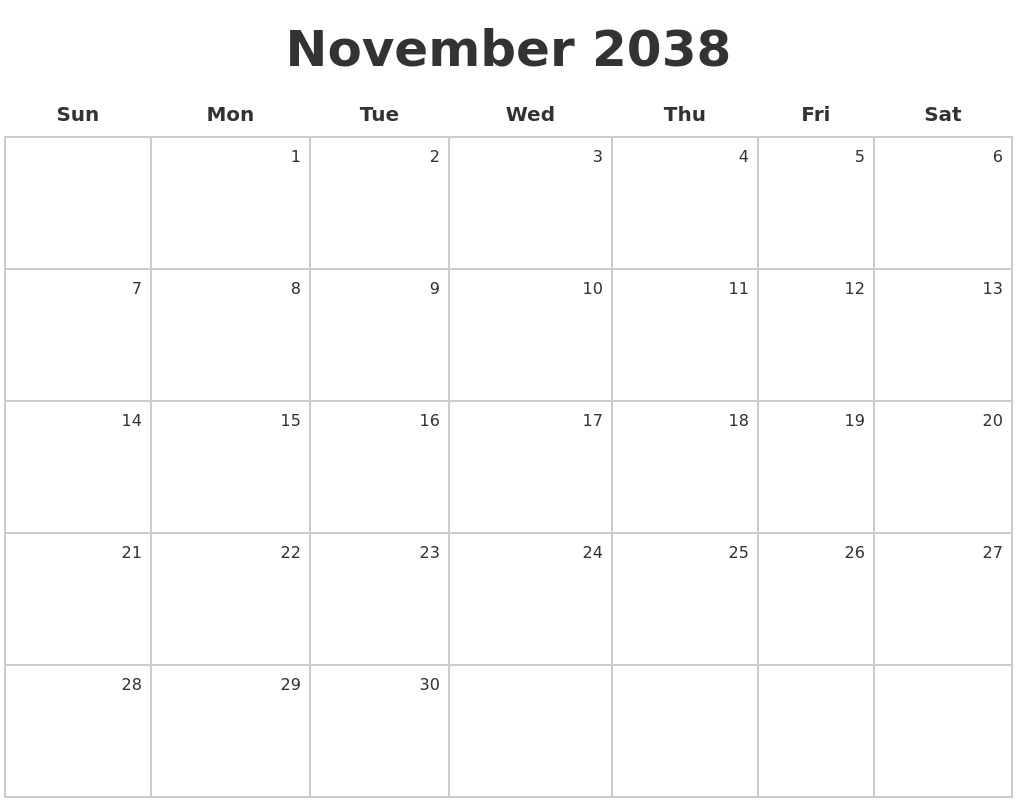 November 2038 Make A Calendar