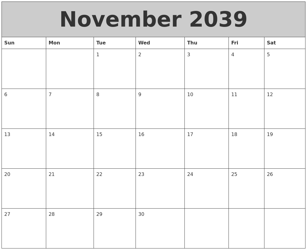 November 2039 My Calendar