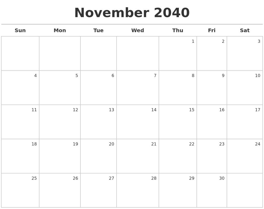 November 2040 Calendar Maker