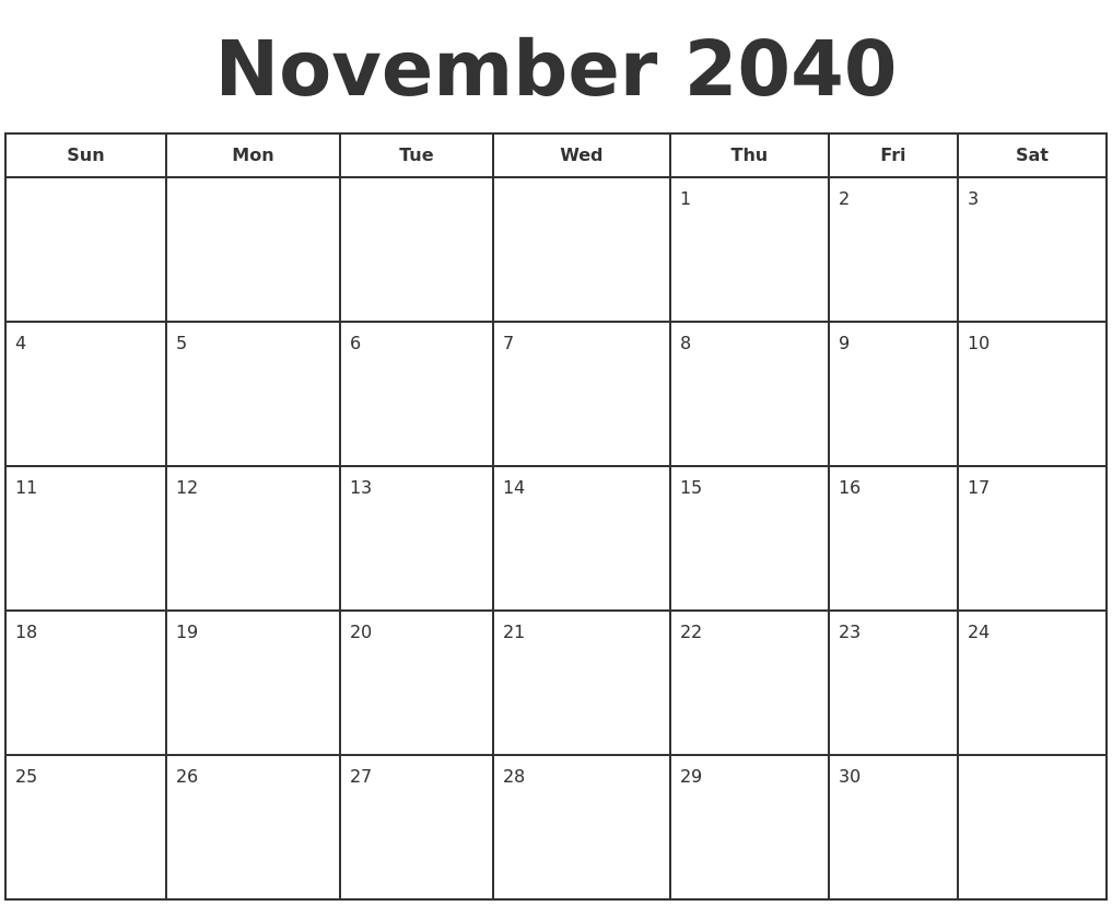 November 2040 Print A Calendar