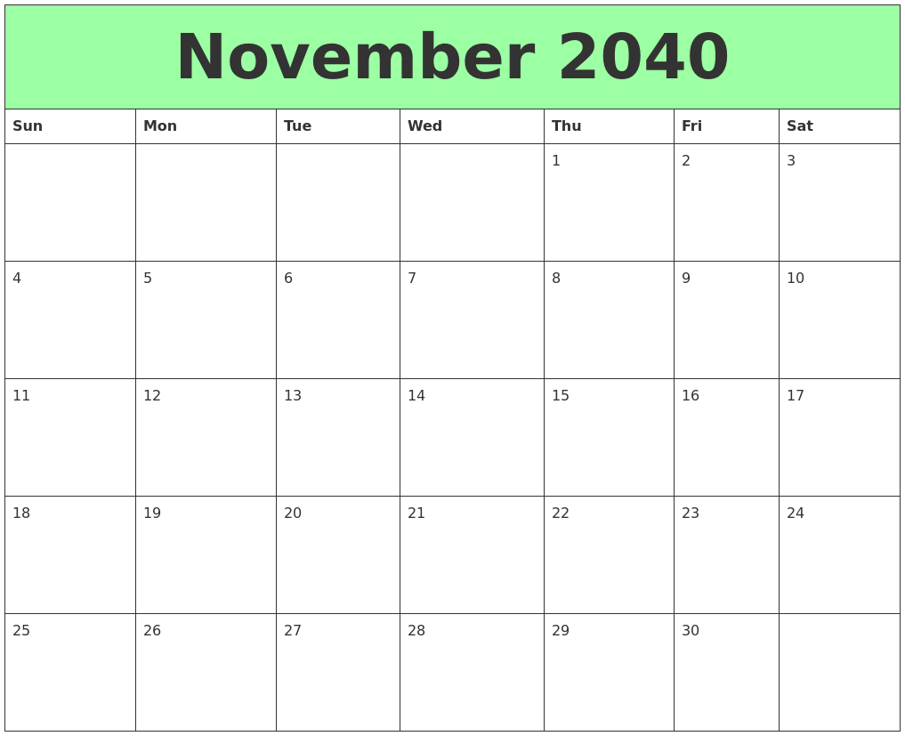 November 2040 Printable Calendars