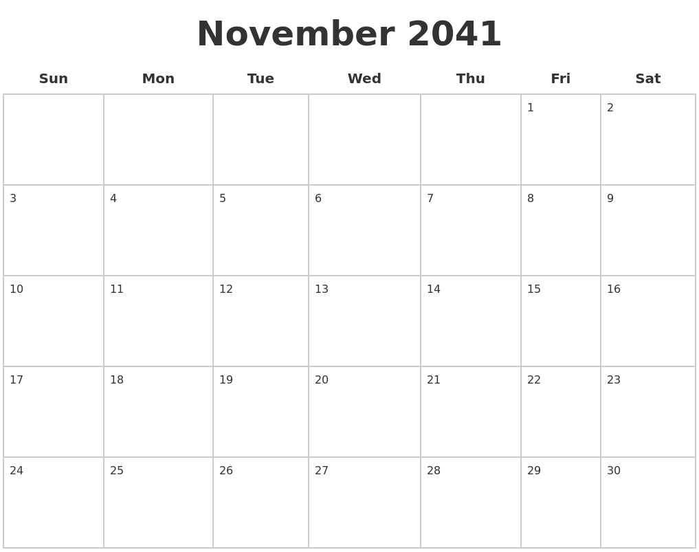 November 2041 Blank Calendar Pages