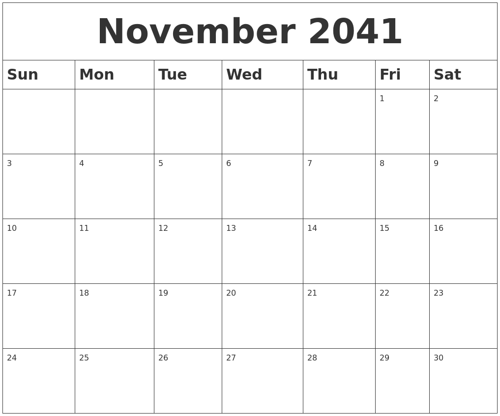November 2041 Blank Calendar