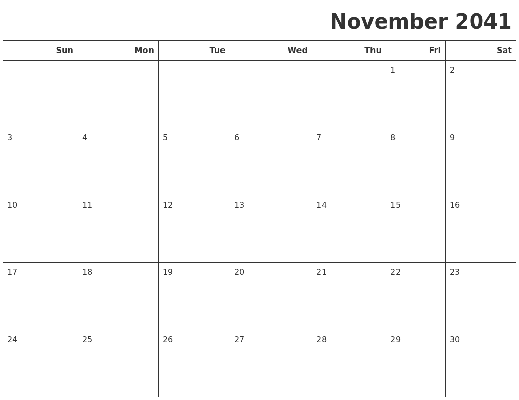 November 2041 Calendars To Print