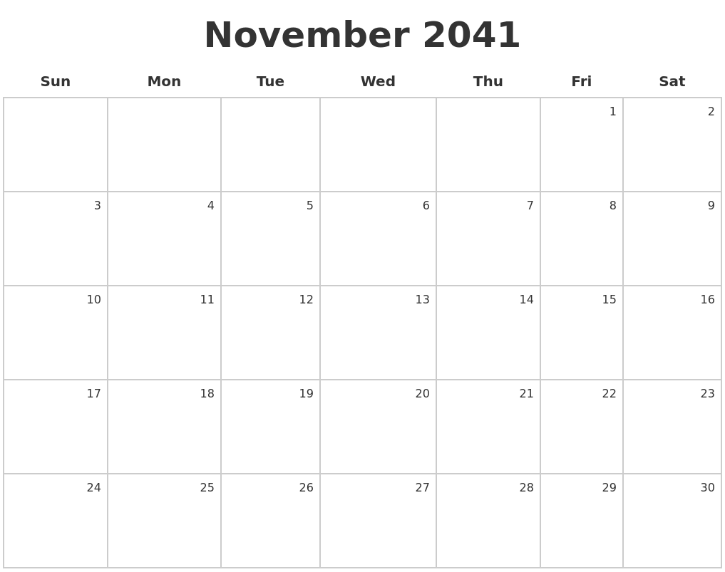 November 2041 Make A Calendar