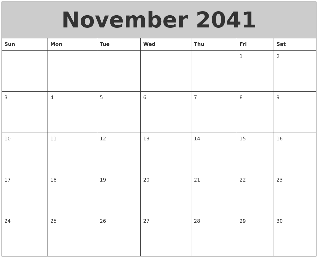 November 2041 My Calendar