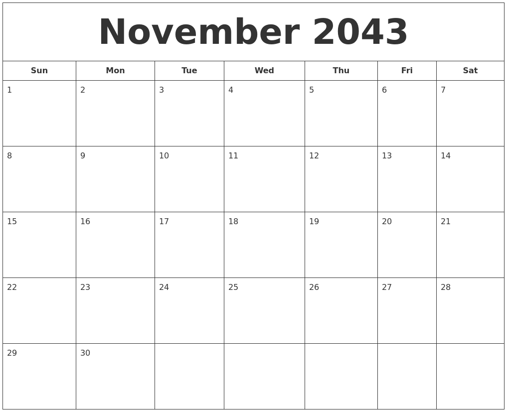 November 2043 Printable Calendar