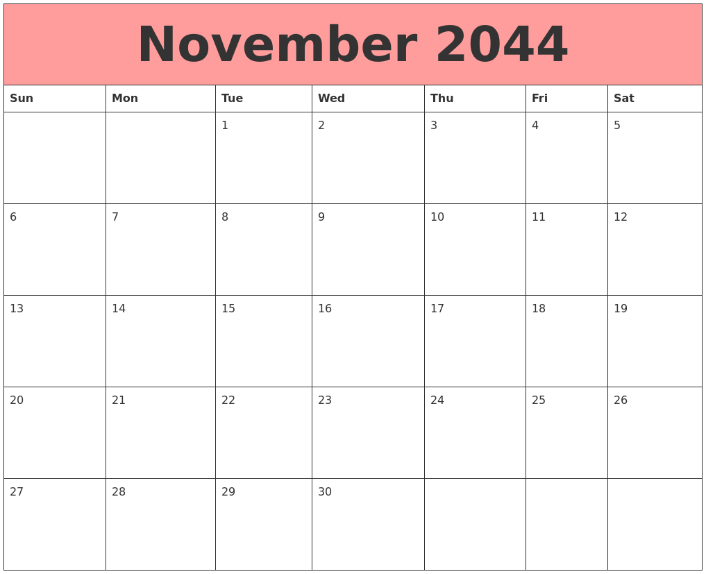 November 2044 Calendars That Work