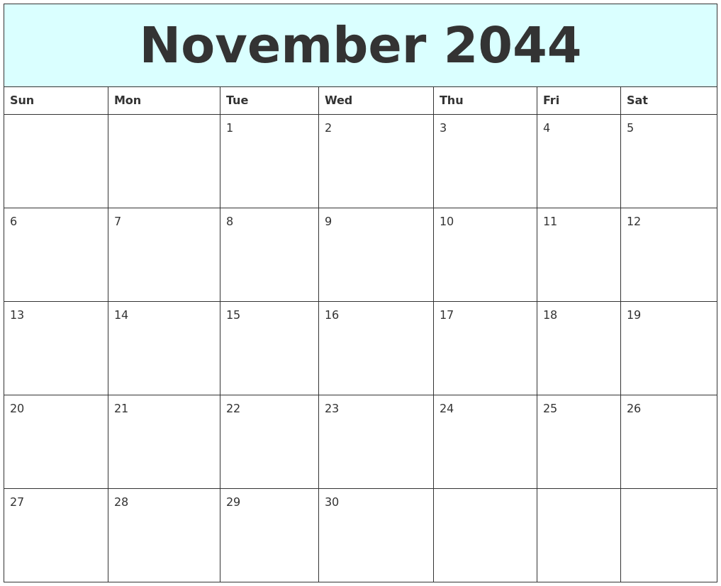 November 2044 Free Calendar