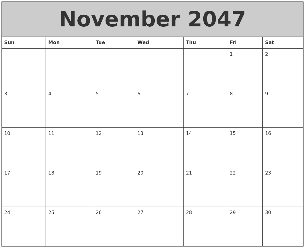 November 2047 My Calendar