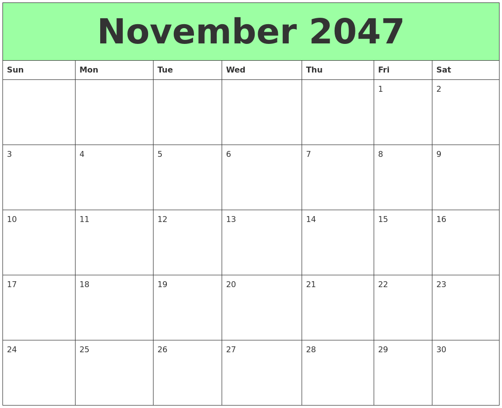 November 2047 Printable Calendars
