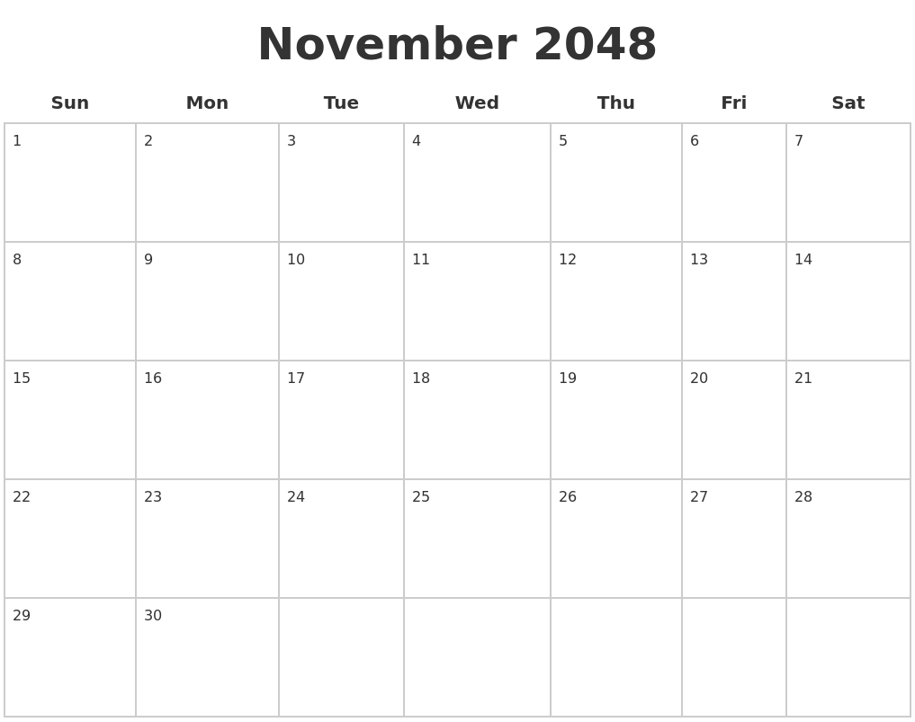 November 2048 Blank Calendar Pages