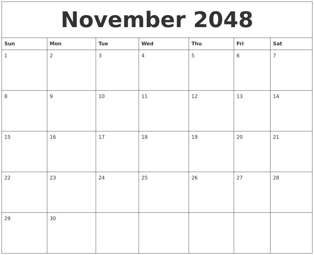 November 2048 Blank Calendar To Print