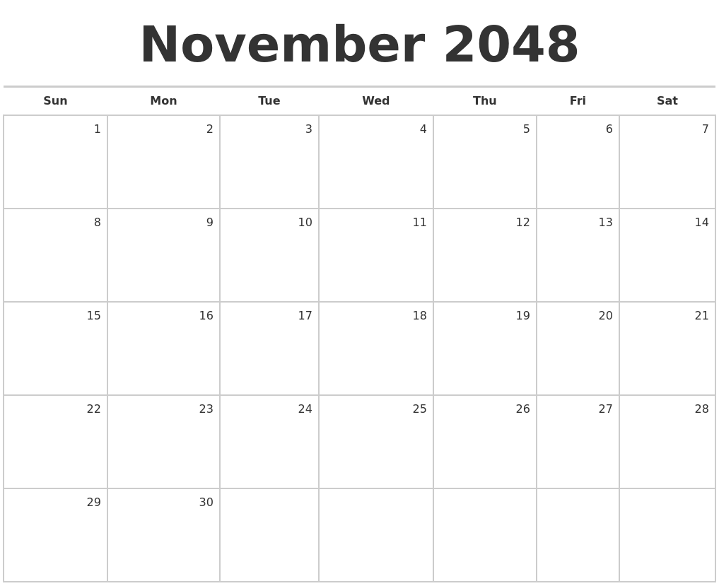 November 2048 Blank Monthly Calendar
