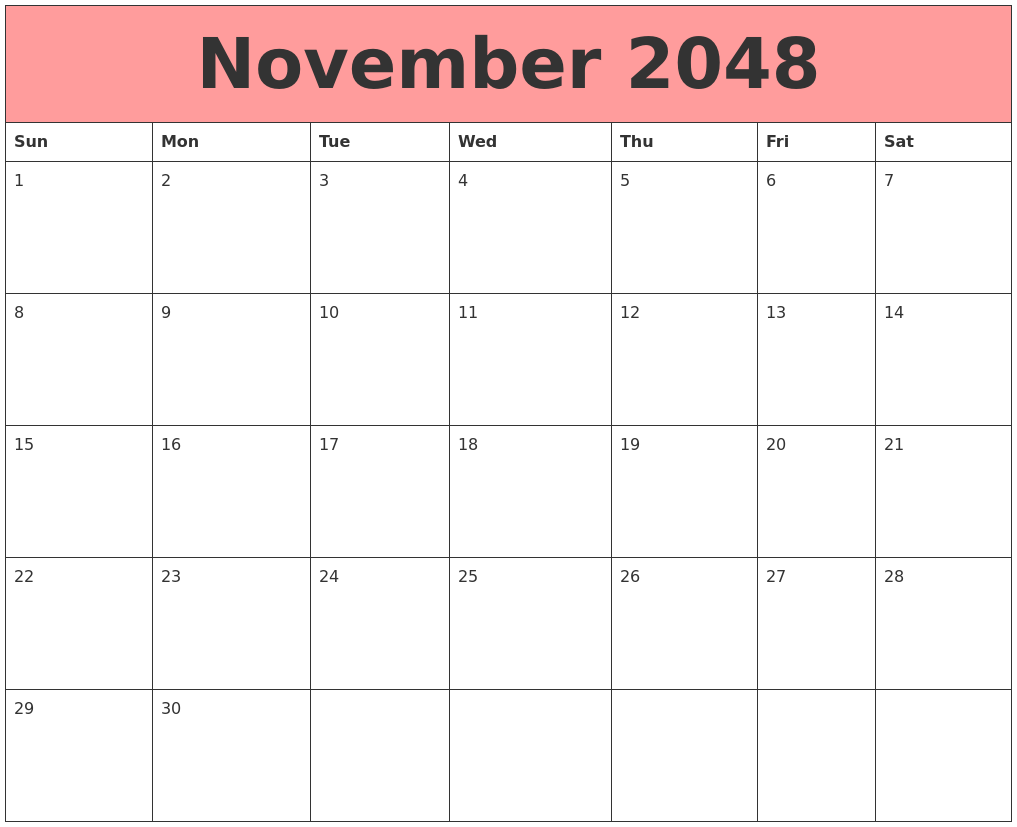November 2048 Calendars That Work