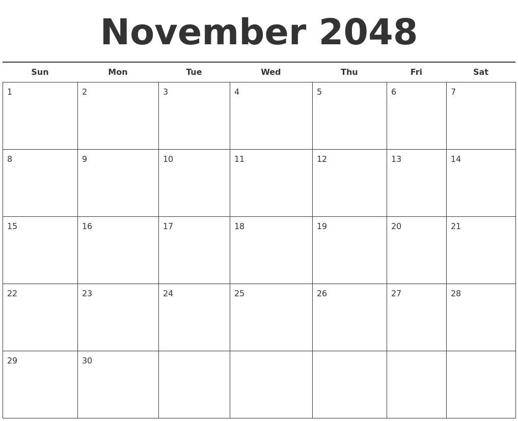 November 2048 Free Calendar Template