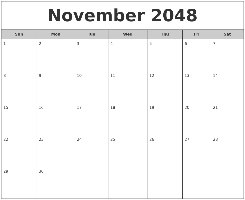 November 2048 Free Monthly Calendar