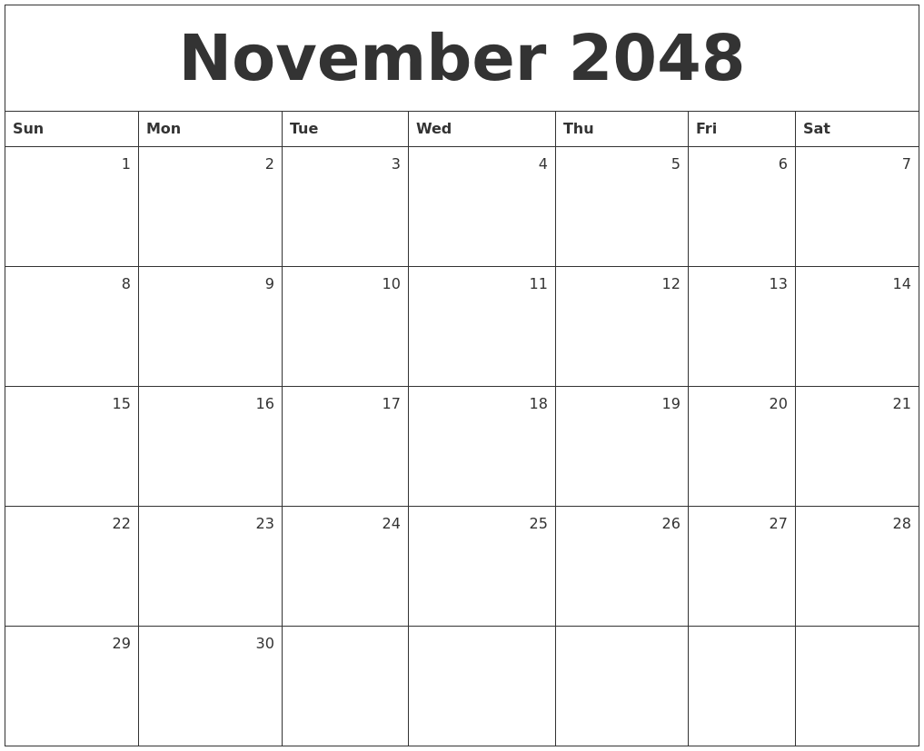 November 2048 Monthly Calendar