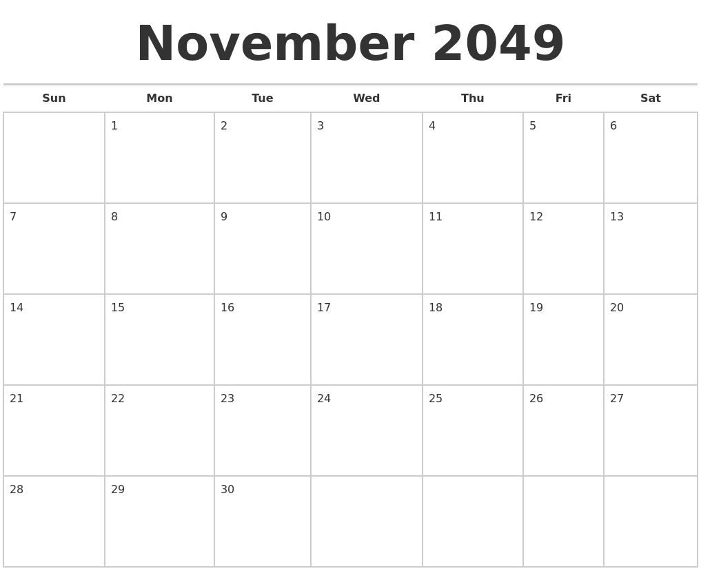 November 2049 Calendars Free