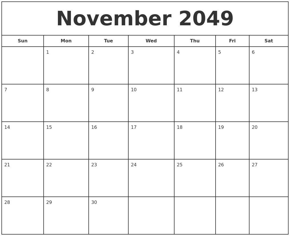November 2049 Print Free Calendar