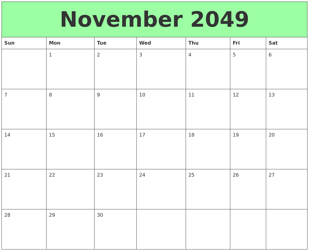 November 2049 Printable Calendars