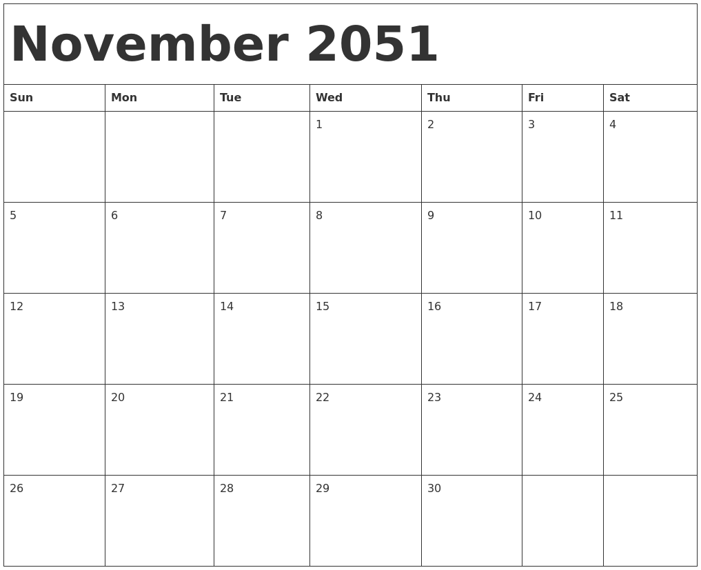 November 2051 Calendar Template