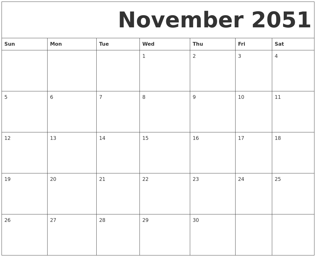 November 2051 Free Printable Calendar