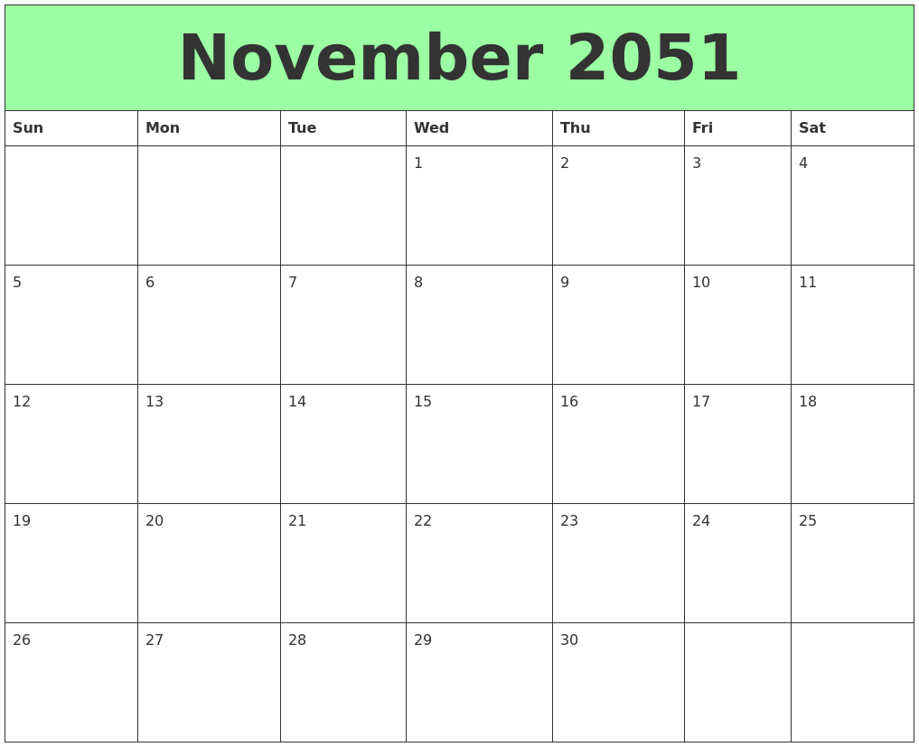November 2051 Printable Calendars