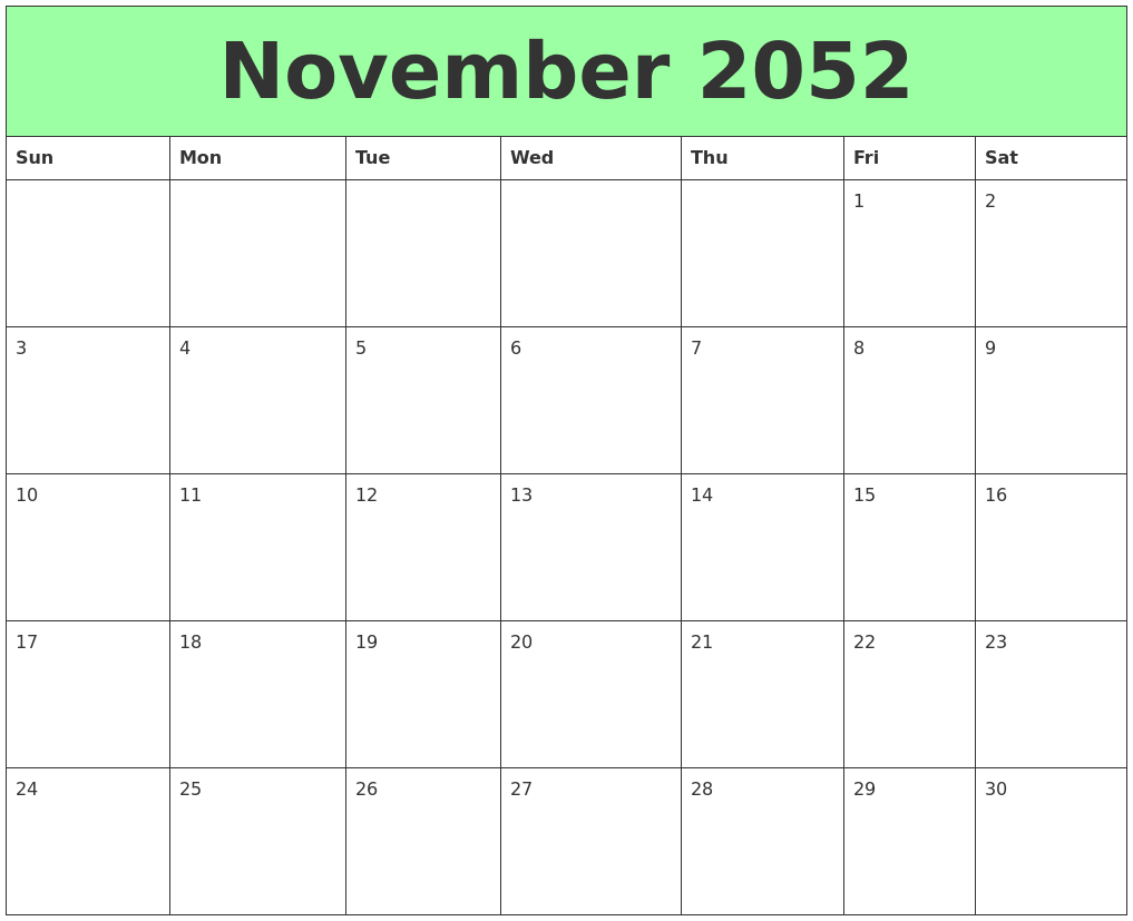 November 2052 Printable Calendars
