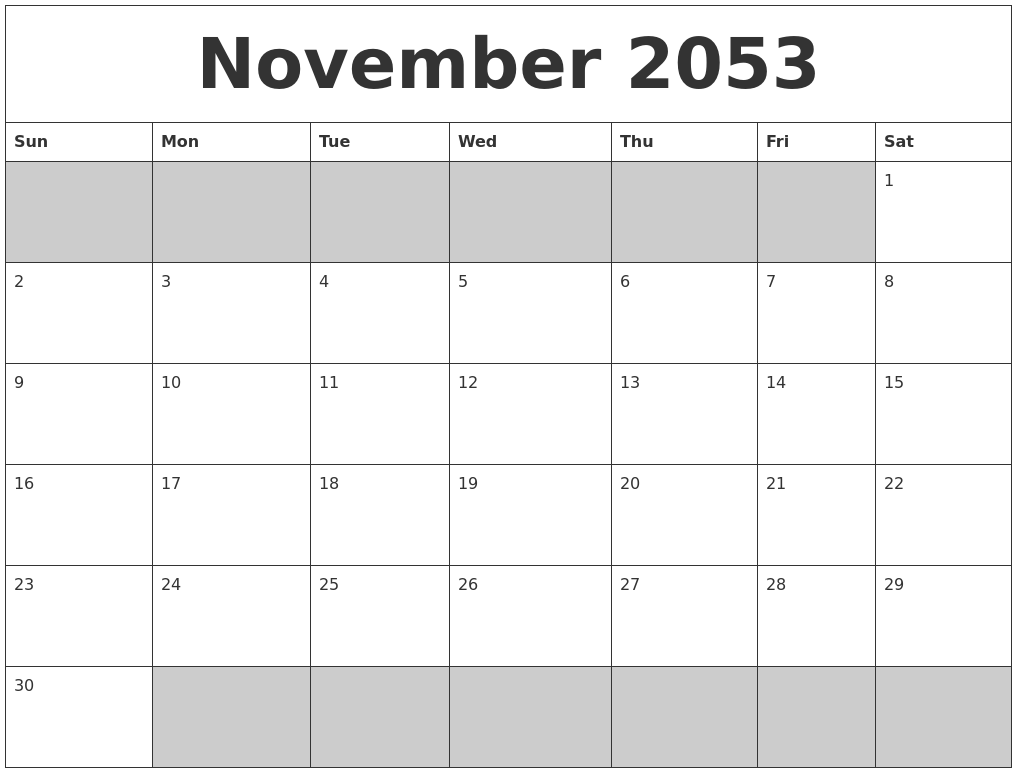 November 2053 Blank Printable Calendar