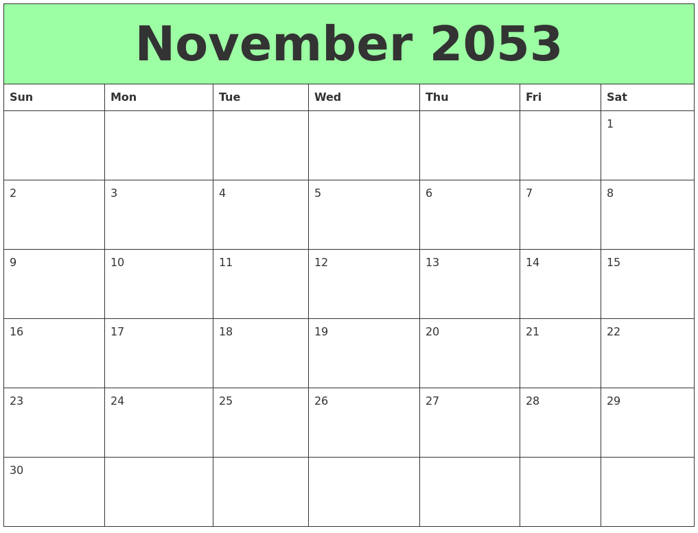 November 2053 Printable Calendars
