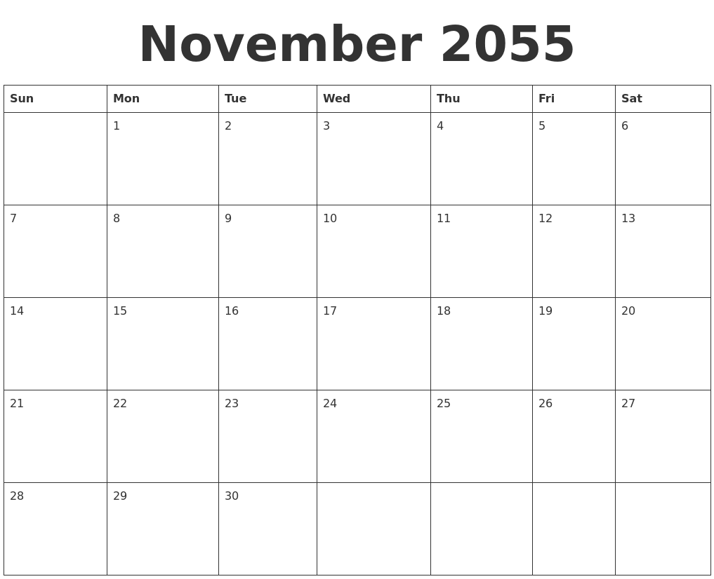 Thursday November Black Calender