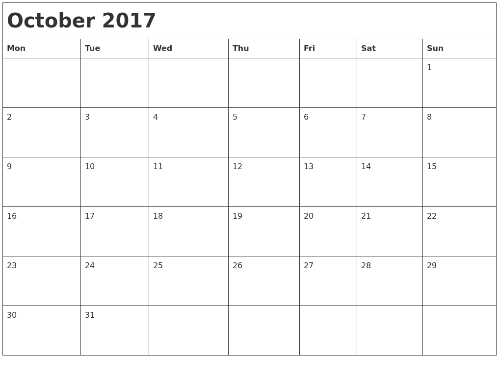 Monthly Calendar Monday Start : October month calendar Monthly Calendar Monday Start : October month calendar
