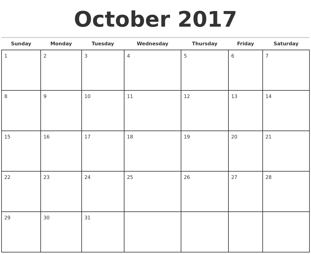 monthly calendar for 2017