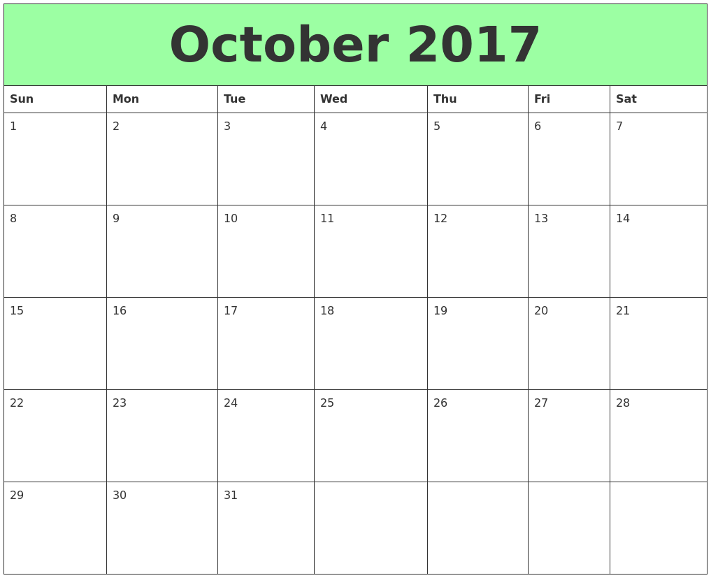 October 2017 calendar printable pictures October 2017 calendar printable pictures