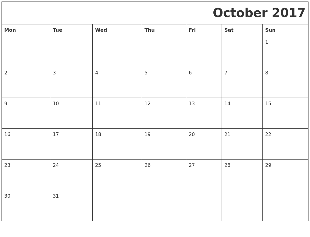 October 2017 Printable Calender